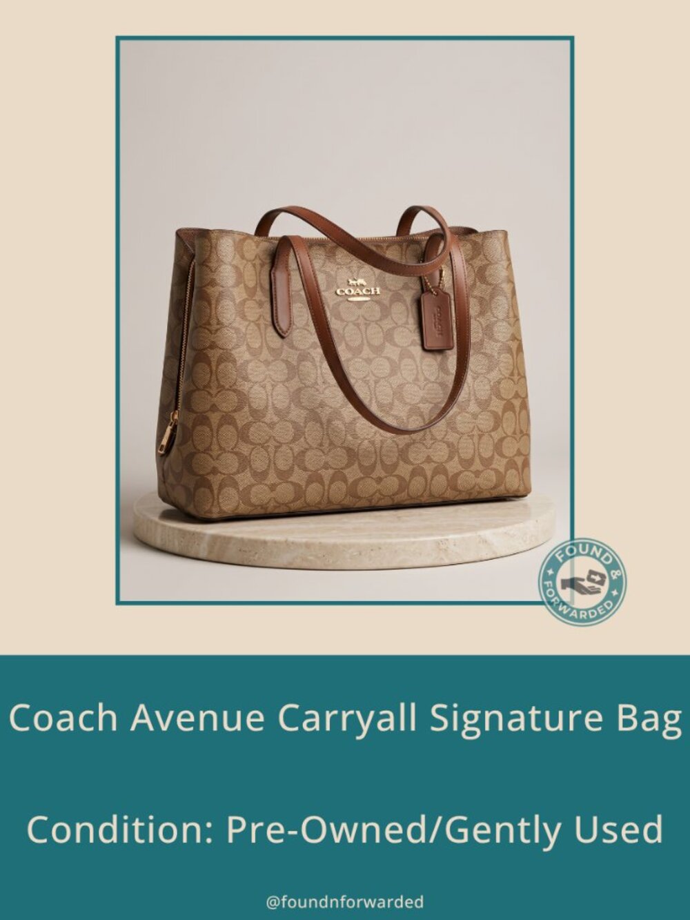 Coach Avenue Carryall Large Signature Canvas Tote Bag - Brown Pre-owned